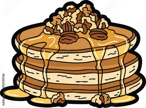 Delicious Stack of Pancakes with Syrup and Nuts.