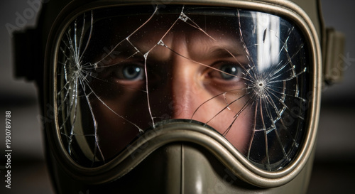 Face In Cracked Gas Mask Lens