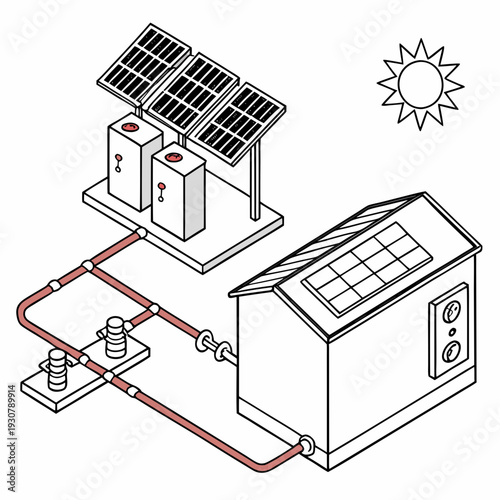 Solar panel system with battery storage and inverter