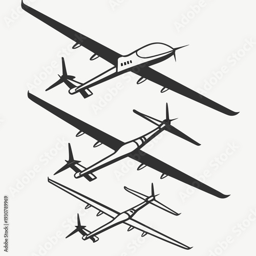 Black and white fixed wing drones aircraft unmanned aerial vehicle