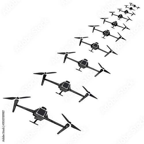 Black drones in flight formation flying drones drone formation