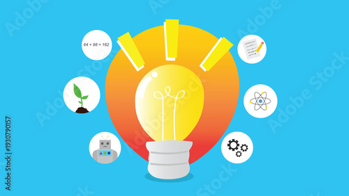Light bulb with creative ideas and knowledge concept vector illustration. Multidisciplinary education and business innovation strategy.