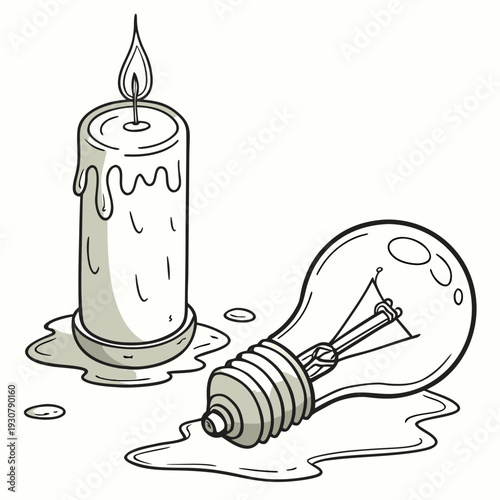 Melting candle and light bulb puddle