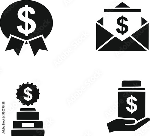 Financial icons representing money and awards