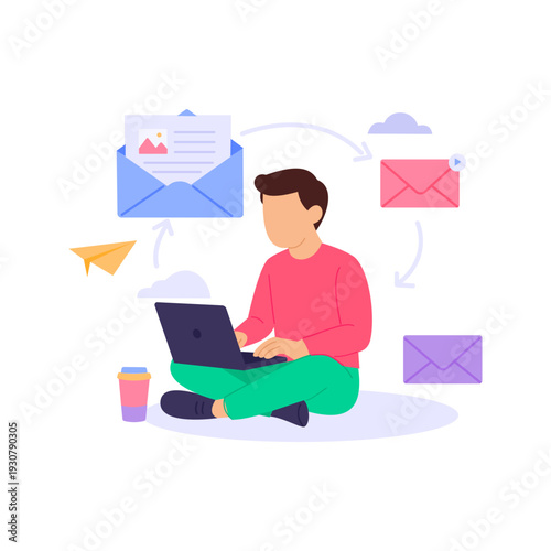 Email Newsletter, designing informative subscriber email campaigns, Flat vector character illustration