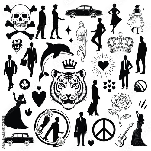 Pirate icons vector silhouette set cartoon collection design symbols