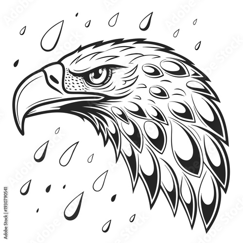Black and white eagle head with raindrops bird animal