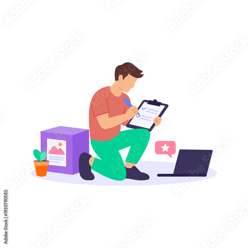 Product Description, writing persuasive descriptions for products, Flat vector character illustration