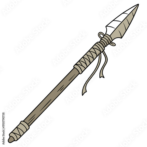 Primitive stone age spear with wrapped handle ancient