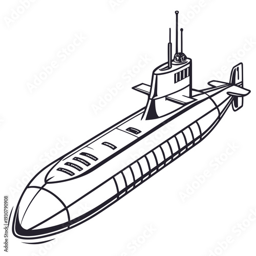 Black and white submarine with conning tower and periscope 1