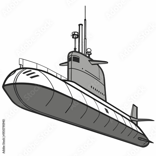 Gray submarine with conning tower and periscope naval vessel