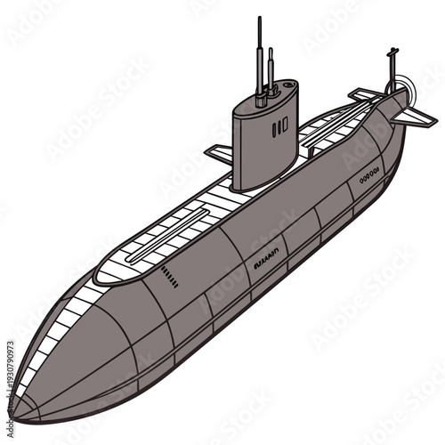 Gray submarine with conning tower and propellers heavy submarine