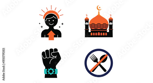 Flat vector set of ramadan islamic festive celebration elements, ramadhan mubarak icons set collection