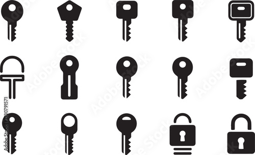 Key Icons Set – House, Door & Old Key Silhouette Collection for Security, Access & Lock Symbols