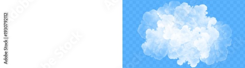 Cuadro en lienzo Fluffy white cloud, realistic smoke or vapor effect, transparent background overlay