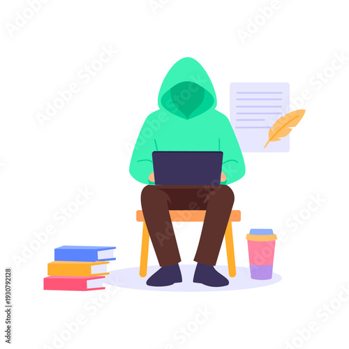 Ghostwriting, writing content anonymously for clients, Flat vector character illustration