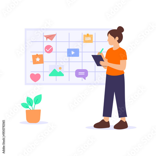 Content Planning, organizing strategy for consistent publishing, Flat vector character illustration