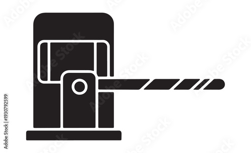 A black graphic of a ticket barrier with a striped arm extended