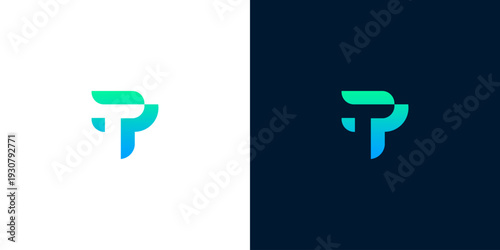 Modern abstract initial logo design featuring a dynamic flowing form in a vibrant blue and green gradient, symbolizing innovation and digital progress