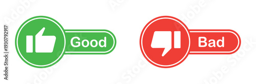 Good and Bad Feedback Button Icons Set with Thumbs Up and Thumbs Down