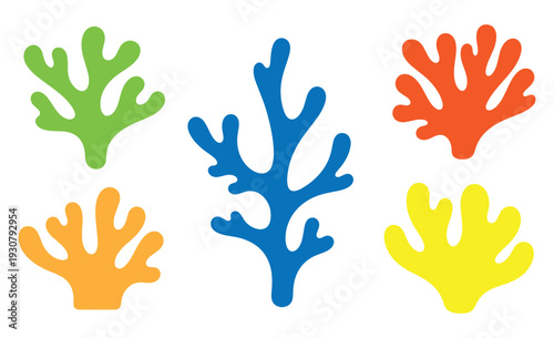 Colorful coral shapes arranged in a visually appealing pattern on a white background.