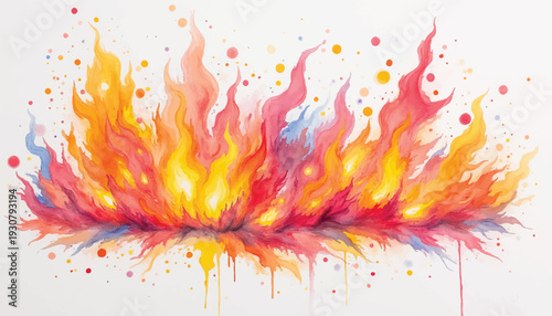 Vibrant colorful flames with paint splatters.