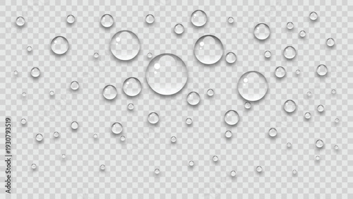 Realistic water drops, pure rain droplets on transparent background, clean