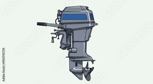 Outboard Motorboat Engine with Control Handle.