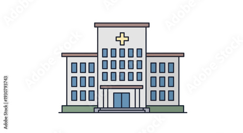 Hospital Building with Cross Illustration.