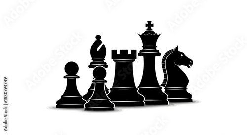 Chess Pieces Silhouette Close Up View.