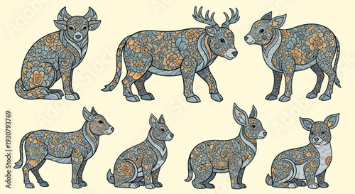 Decorative Animals with Floral Patterns.