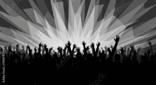 Silhouetted Crowd with Raised Hands Concert.
