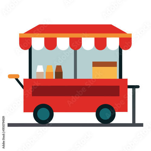 Opened Street Food Truck with Free Table – Flat Vector Cartoon Clipart Line Art Printable Graphic Design