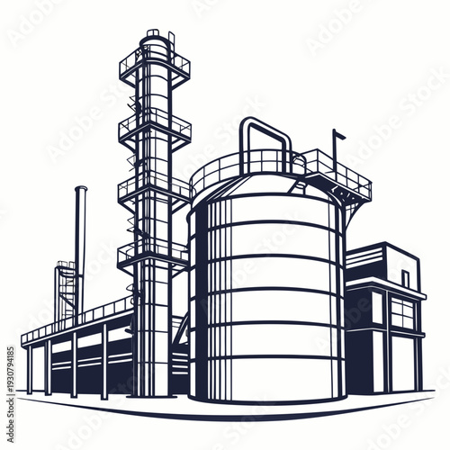 Large industrial petrochemical refinery complex factory
