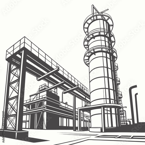 Petrochemical plant with tower and walkway industrial
