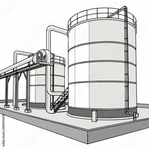 Ultra clean render of industrial tanks and piping infrastructure
