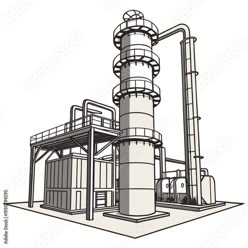 Petrochemical plant with tower and pipes industrial 1