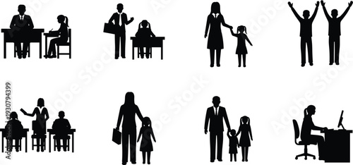 Black and white silhouette collection of men in various standing poses and athletic actions including running and high knee movements.