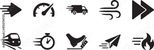 Speed icon set vector silhouette fast motion acceleration symbol collection EPS10 scalable design