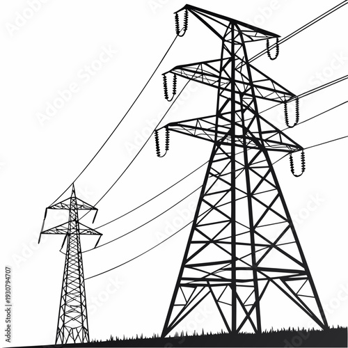Voltage electric power transmission towers with insulators and wires