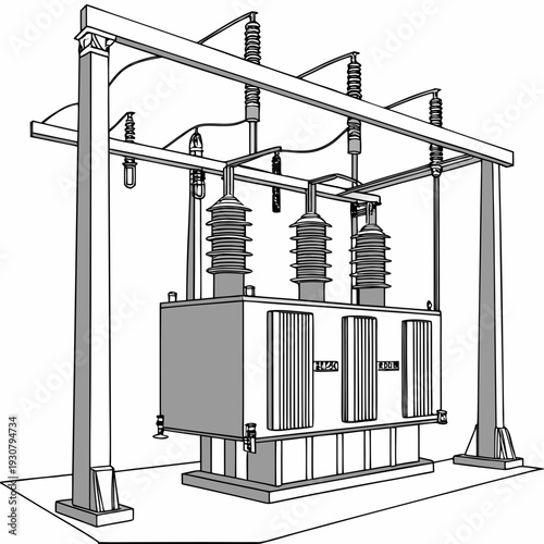 Of an electrical transformer station with insulators and metal framework