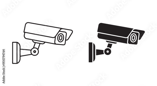 Illustration of two security cameras in different designs and orientations.