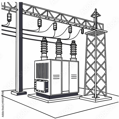 Ultra detailed of electrical substation equipment transformer