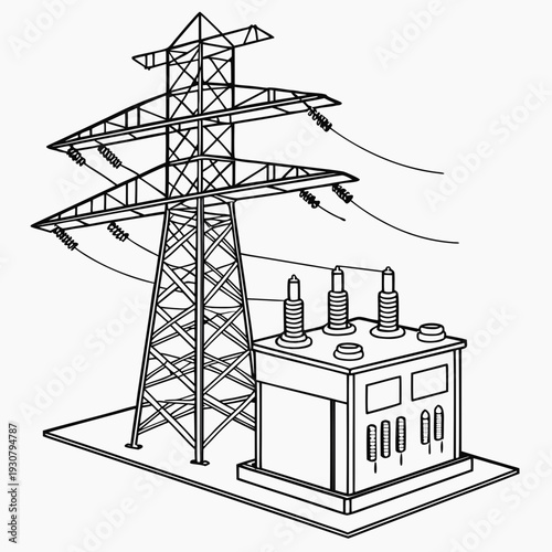 Voltage electrical substation and power transmission tower