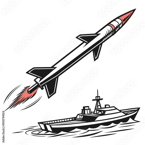 Anti-ship missile launching from warship boat naval