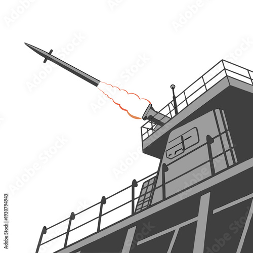 Gray of missile launching from ship deck propulsion