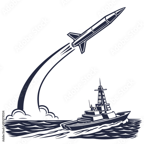 Navy warship launching supersonic missile