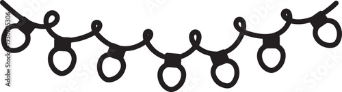 Black hand drawn scissors and string of lights garland on white cutting string lights decoration