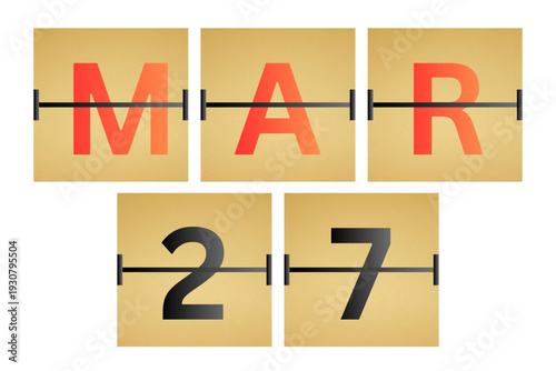 27 March calendar single day, week vector, illustration icon. golden and white color background calendar page vector for of the month March 27