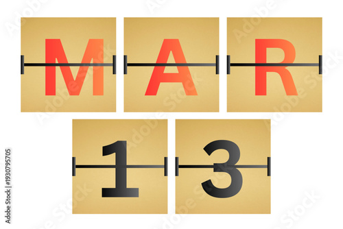 13 March calendar single day, week vector, illustration icon. golden and white color background calendar page vector for of the month March 13